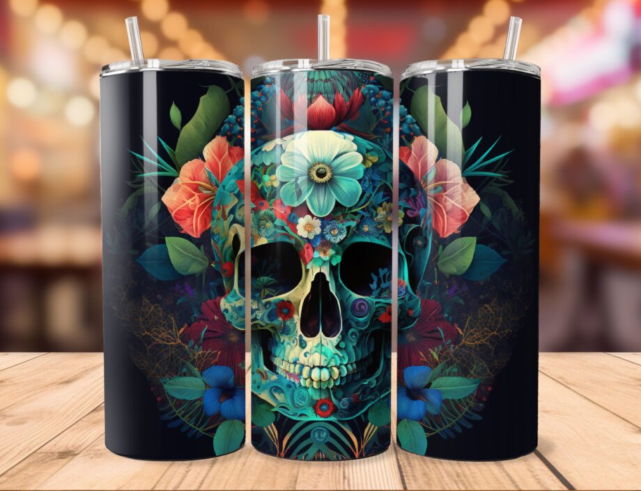 Tumbler - Floral skull 1