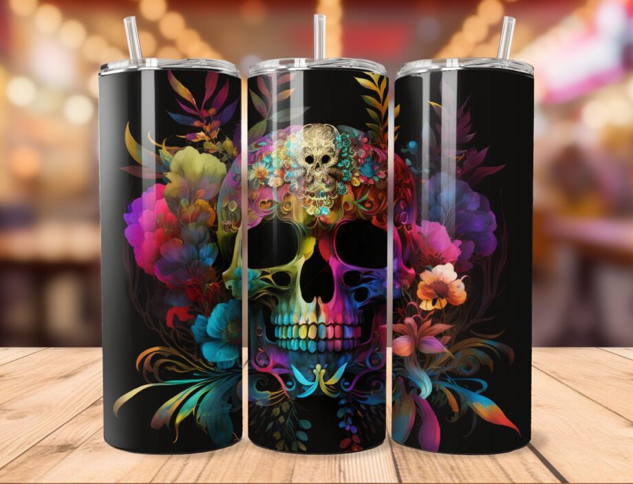 Tumbler - Floral skull 2