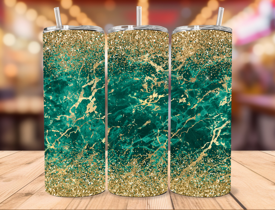 Tumbler - Turquoise marble glitter