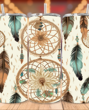 Tumbler - Feathers boho