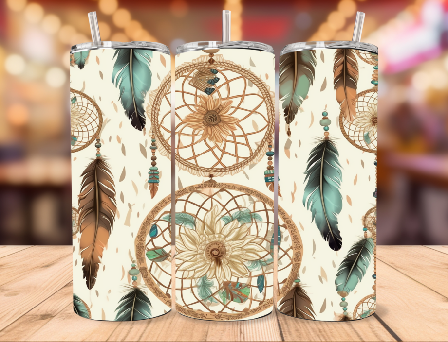 Tumbler - Feathers boho