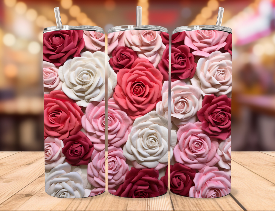 Tumbler - 3D valentine flowers