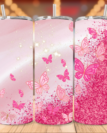 Tumbler - Butterfly glitter pink