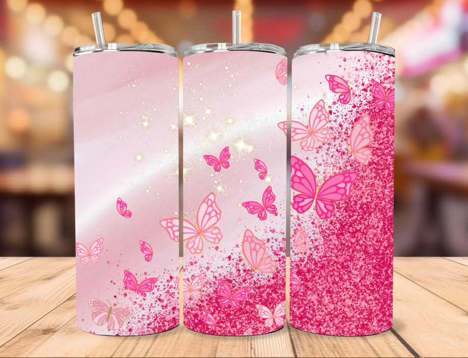 Tumbler - Butterfly glitter pink