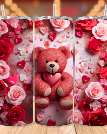 Tumbler - Valentine bear and roses