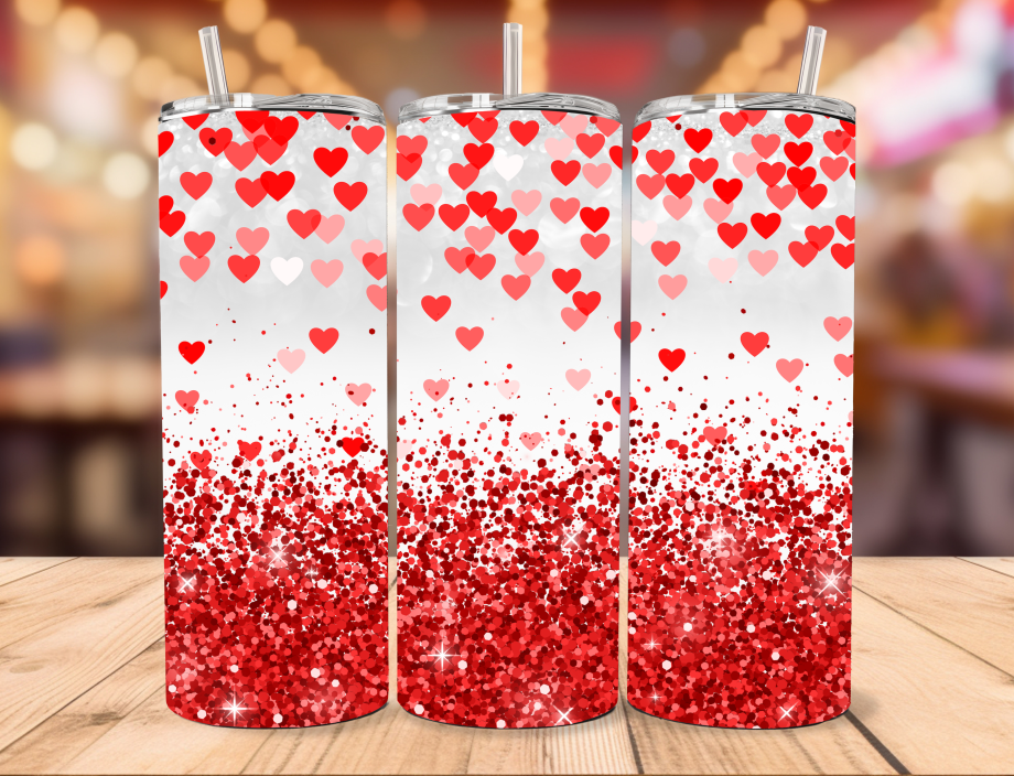 Tumbler - Red glitter hearts